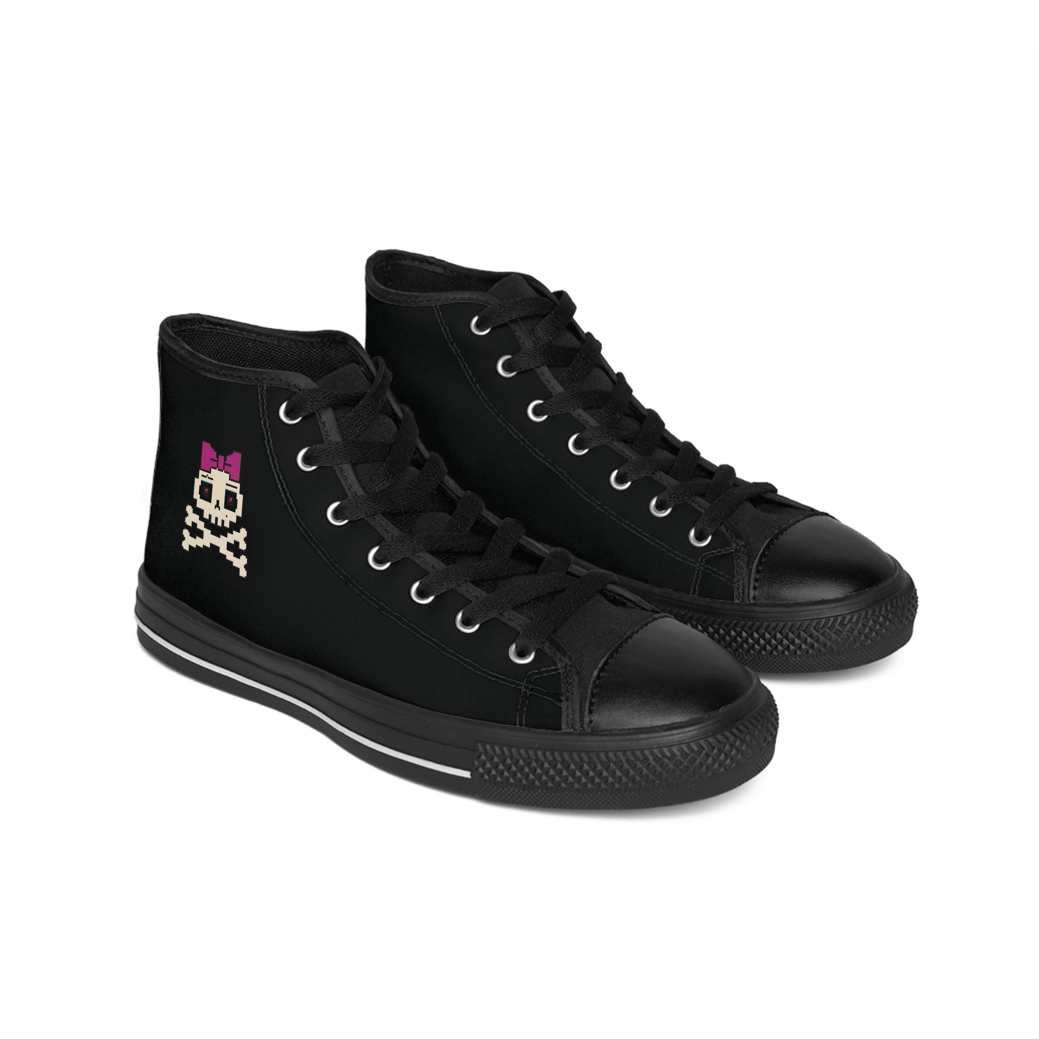 Women's Skull & Bow High-Top Sneaker — Cute Gothic Canvas Shoes