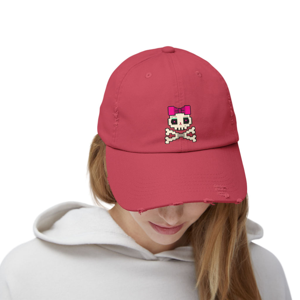 Distressed Skull & Crossbones Cap — Pixel Pink Bow Hat