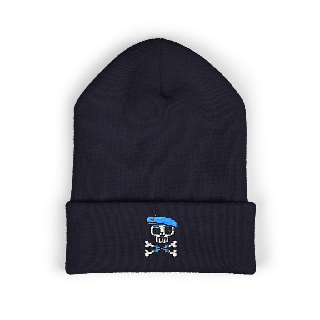 Embroidered Skull Cap Featuring Sockre Bleu Beau Cuffed Beanie