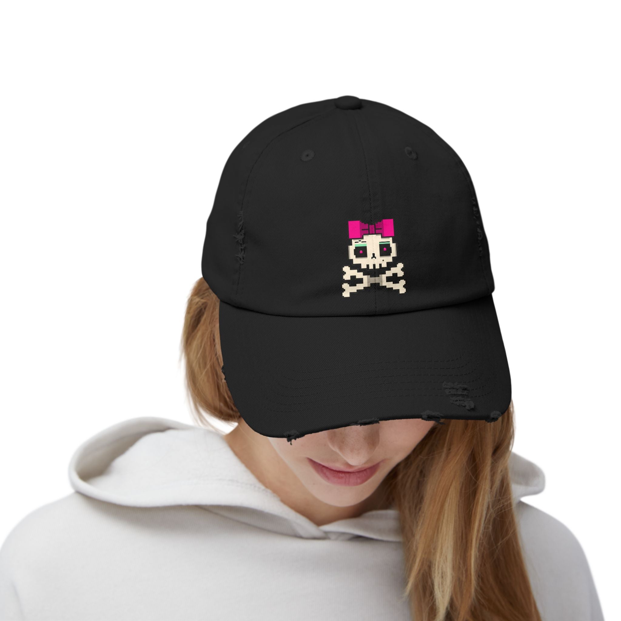 Distressed Skull & Crossbones Cap — Pixel Pink Bow Hat