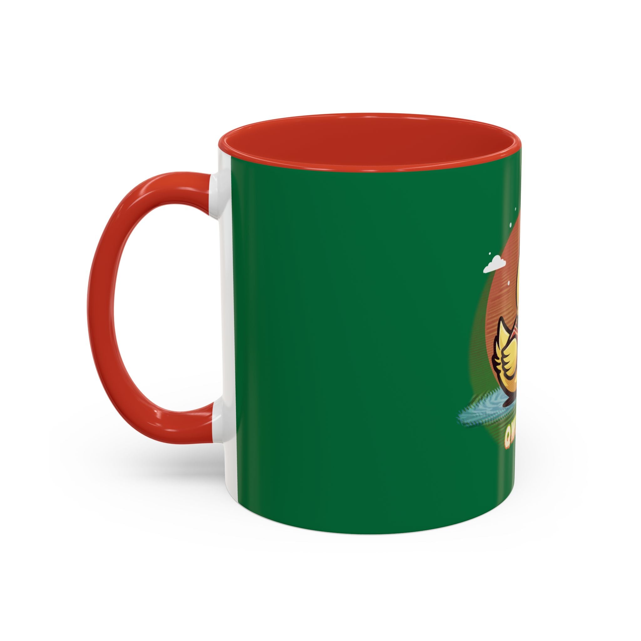 Quimbly the Duck Rubber Duck Coffee Mug - 'QWIZMAZZ' Accent Ceramic Mug (Green)