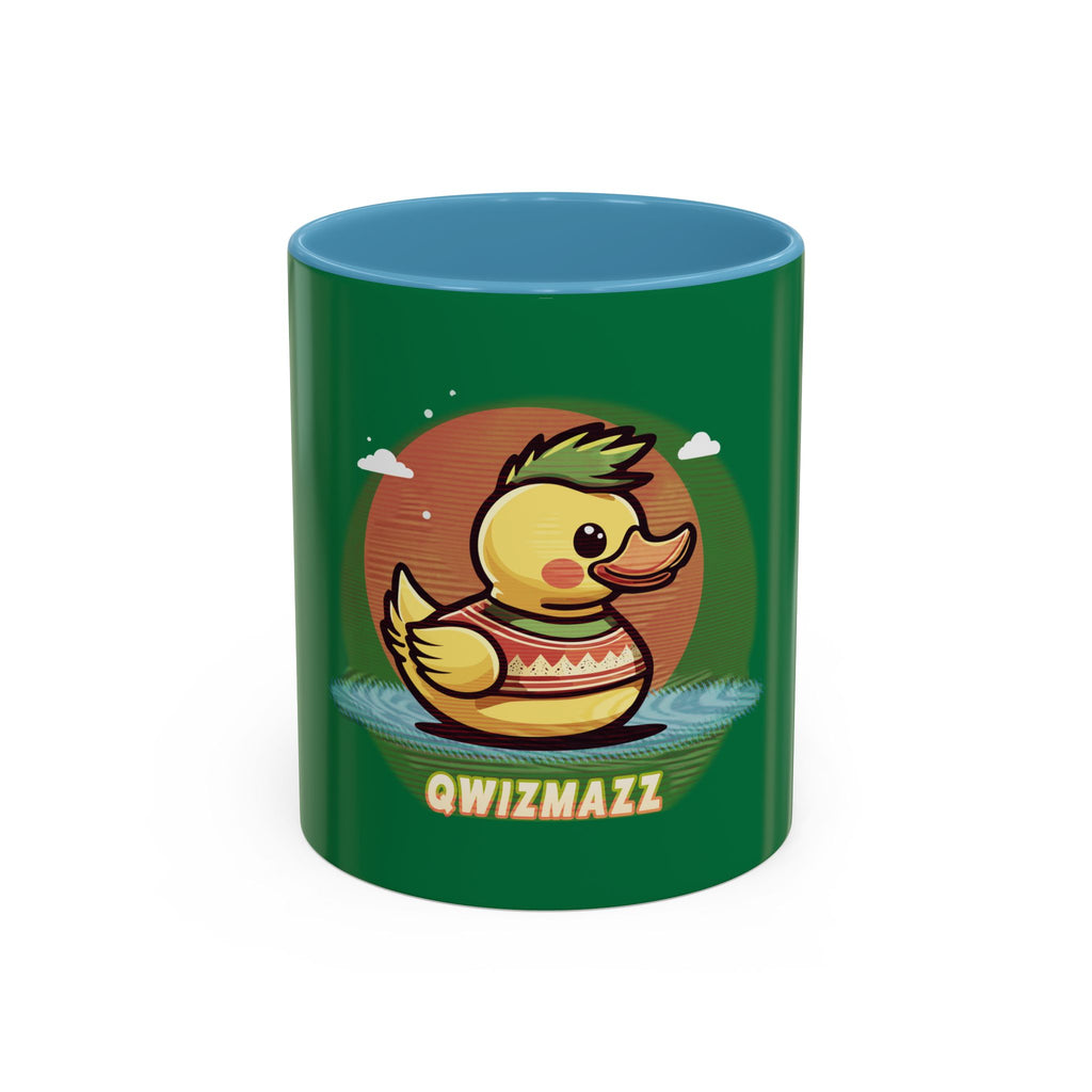 Quimbly the Duck Rubber Duck Coffee Mug - 'QWIZMAZZ' Accent Ceramic Mug (Green)