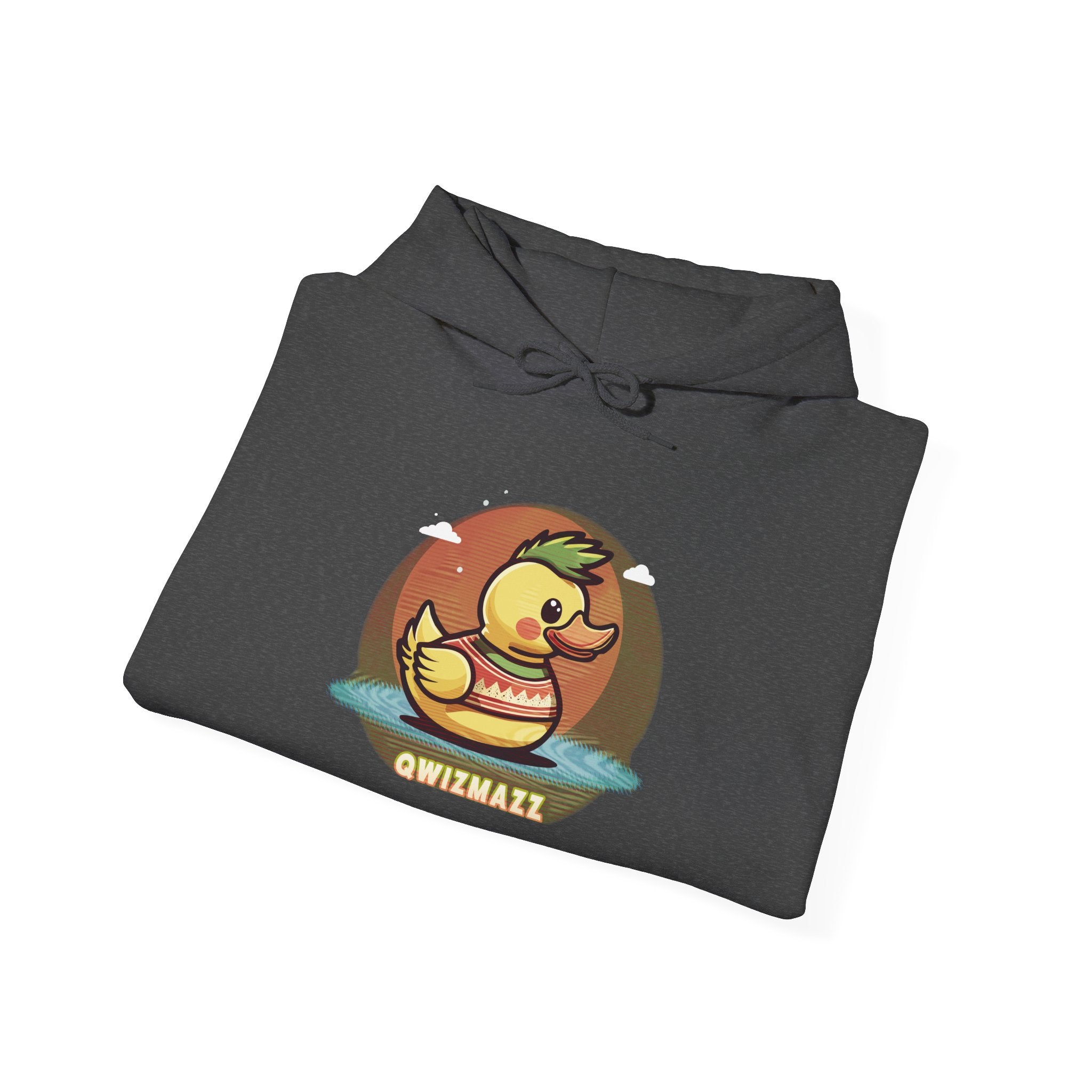 Cute Retro Rubber Duck Hoodie — "QWIZMAZZ" Graphic Pullover