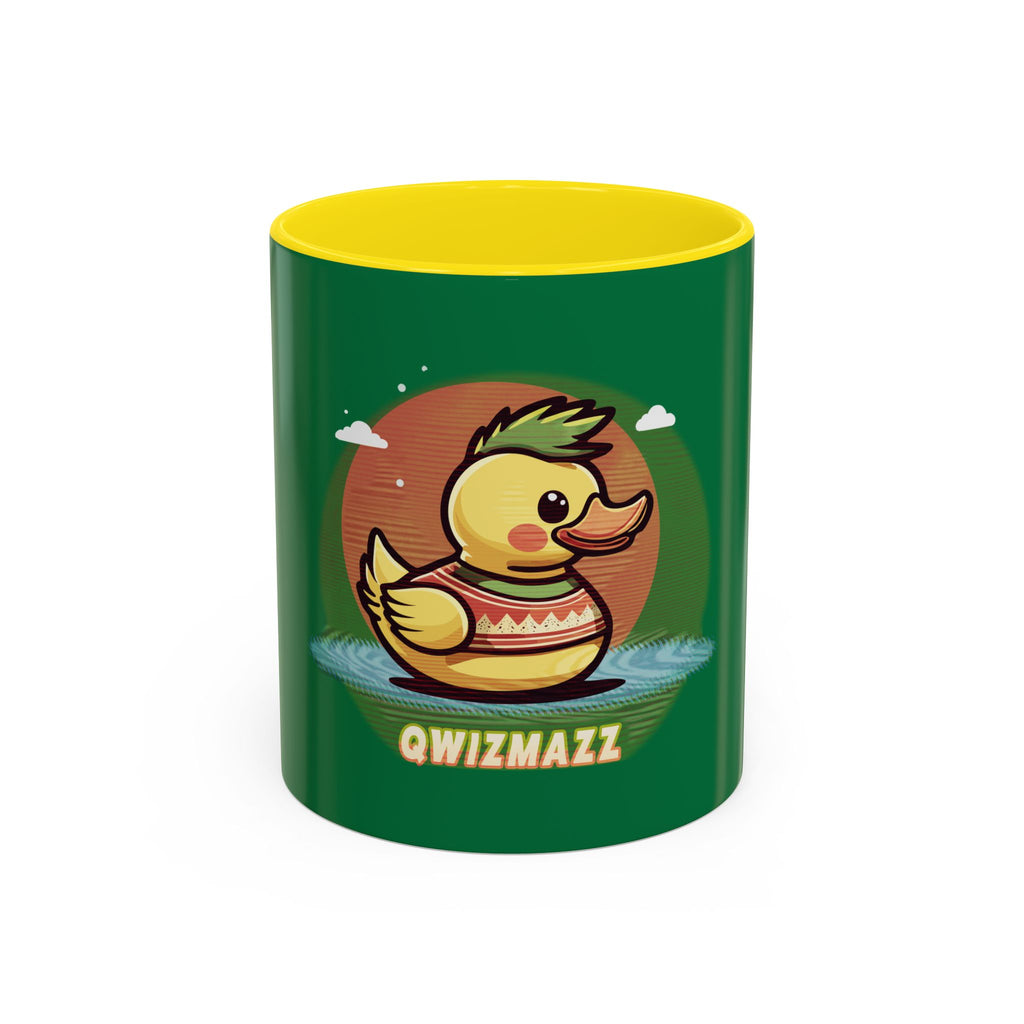 Quimbly the Duck Rubber Duck Coffee Mug - 'QWIZMAZZ' Accent Ceramic Mug (Green)